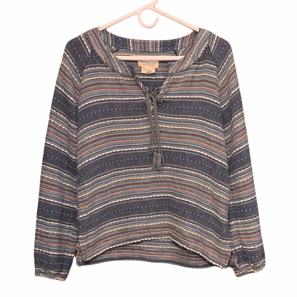 Ralph Lauren Denim & Supply Multi-Color Tassel Front Boho Blouse Size XS